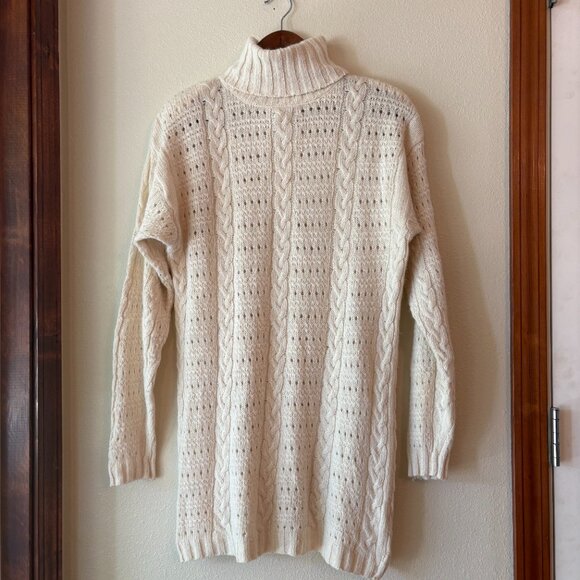 Vintage 56% Silk 15% Wool Blend Cream Cable Knit Turtleneck Sweater Dress Sz M - Picture 2 of 7